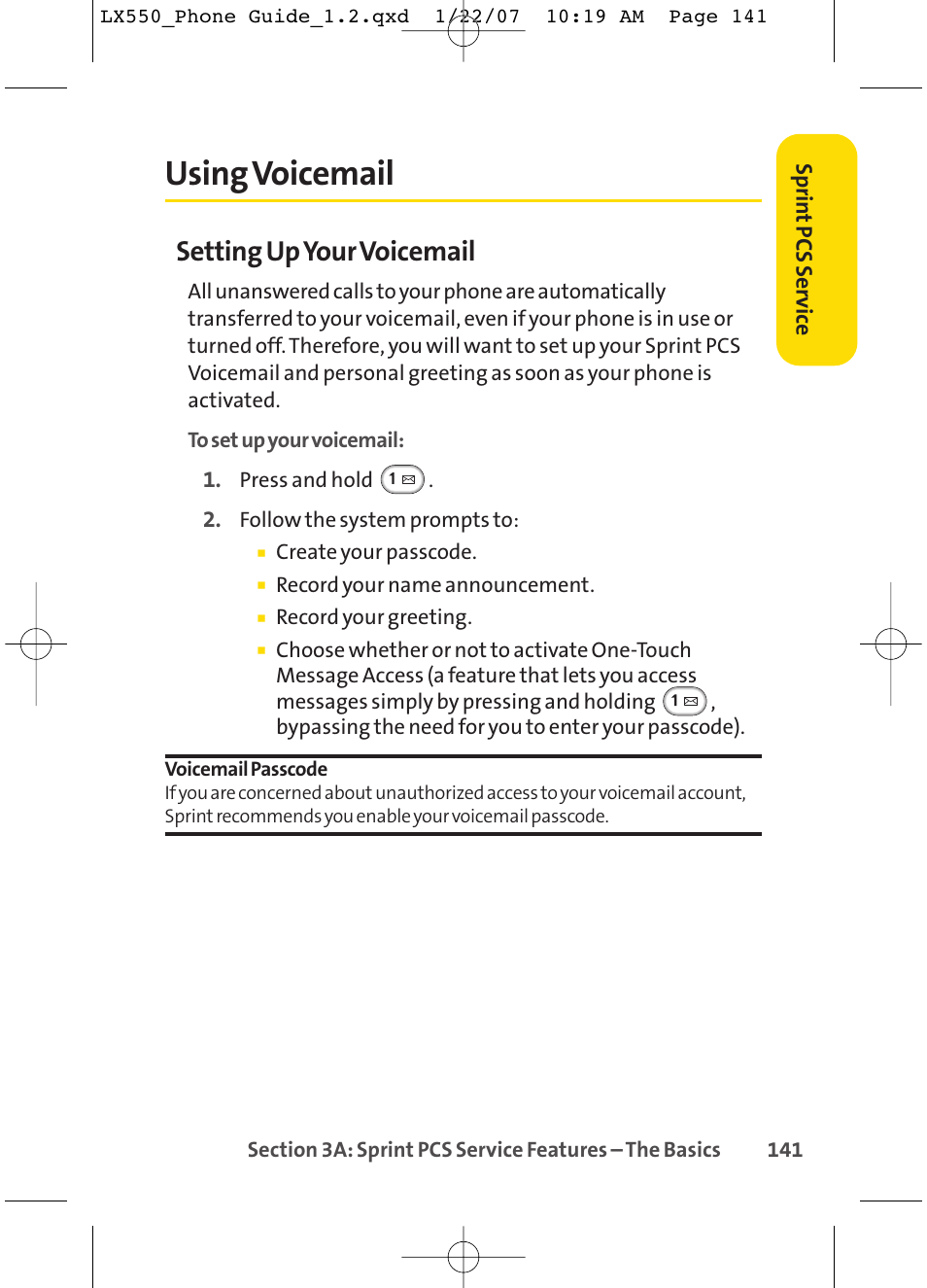 Using voicemail, Setting upyour voicemail | LG LX550 User Manual | Page 155 / 194