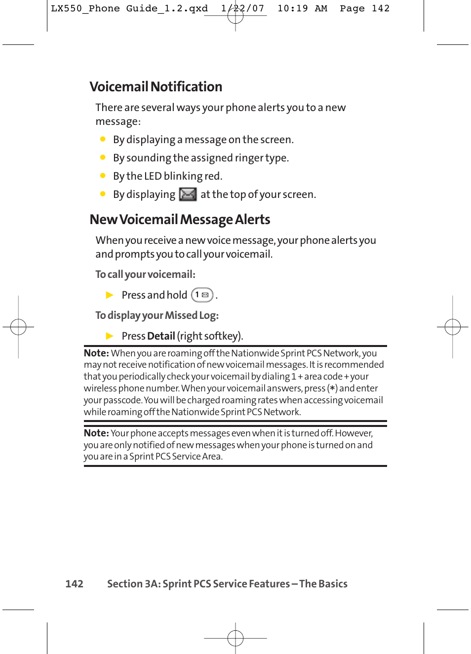 Voicemail notification, New voicemail message alerts | LG LX550 User Manual | Page 156 / 194