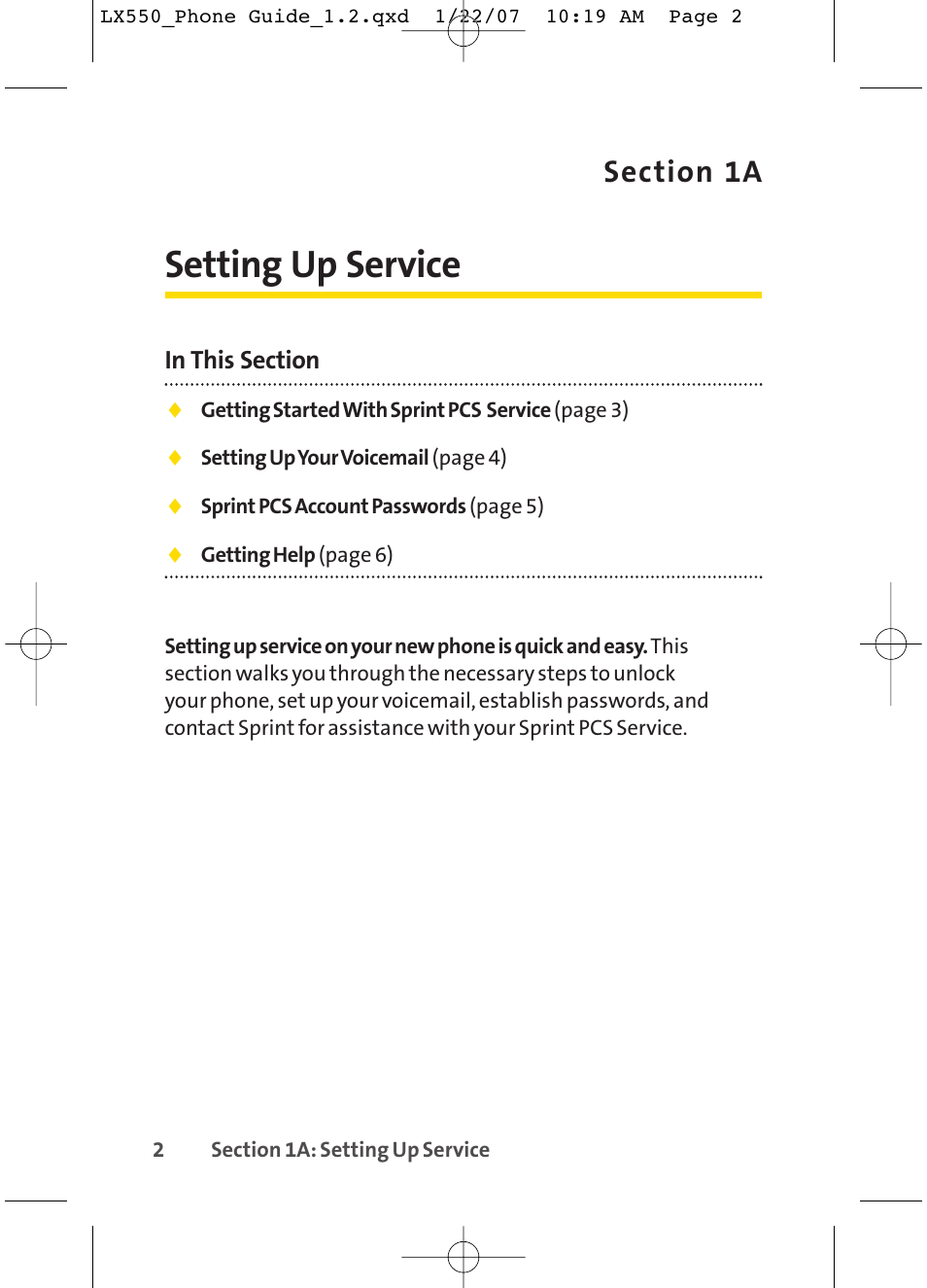 Setting up service | LG LX550 User Manual | Page 16 / 194