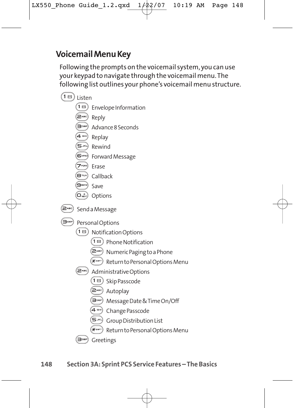 Voicemail menu key | LG LX550 User Manual | Page 162 / 194