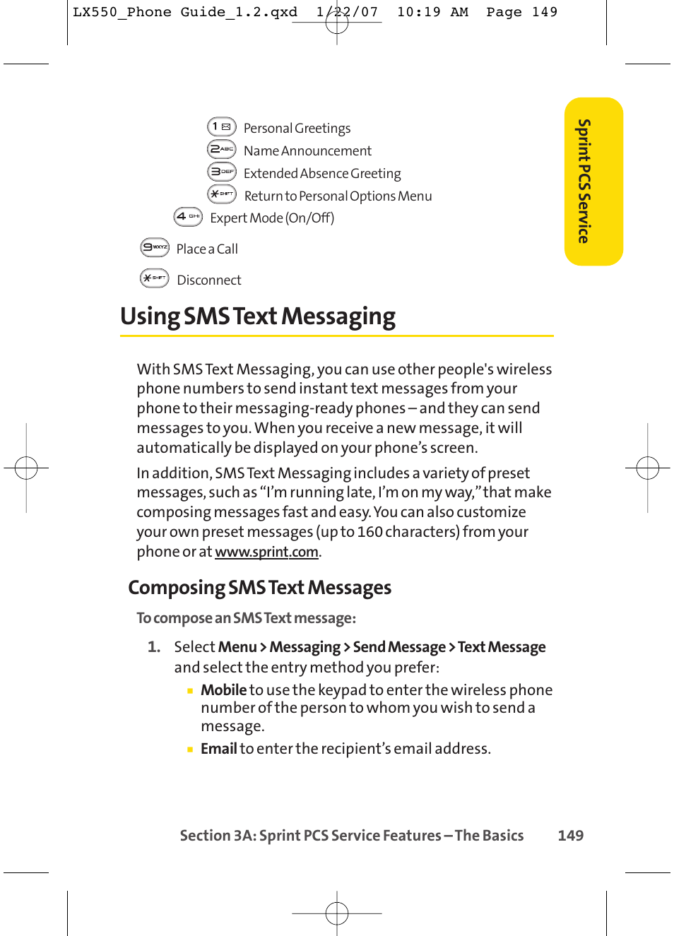 Using sms text messaging, Composing sms text messages | LG LX550 User Manual | Page 163 / 194