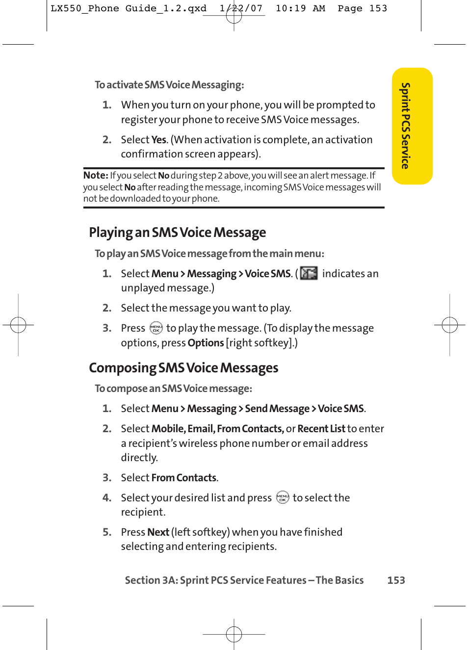 Playing an sms voice message, Composing sms voice messages | LG LX550 User Manual | Page 167 / 194