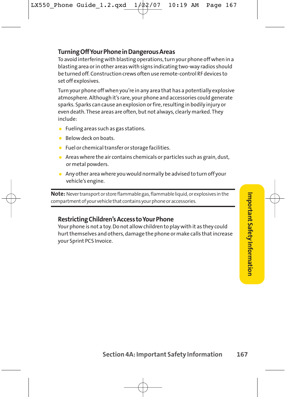 Restricting children’s access to your phone, Impor tan t saf ety inf orma tion | LG LX550 User Manual | Page 181 / 194