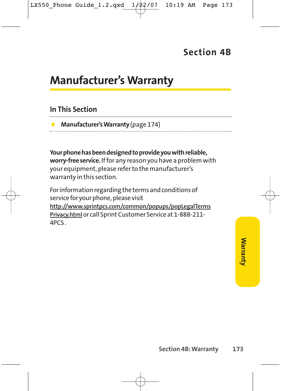 Manufacturer’s warranty | LG LX550 User Manual | Page 187 / 194