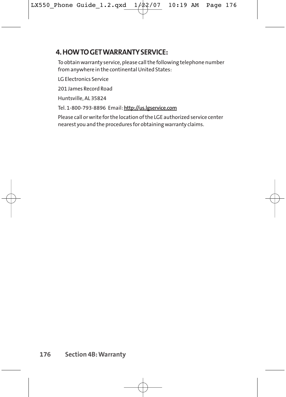 How to get warranty service | LG LX550 User Manual | Page 190 / 194