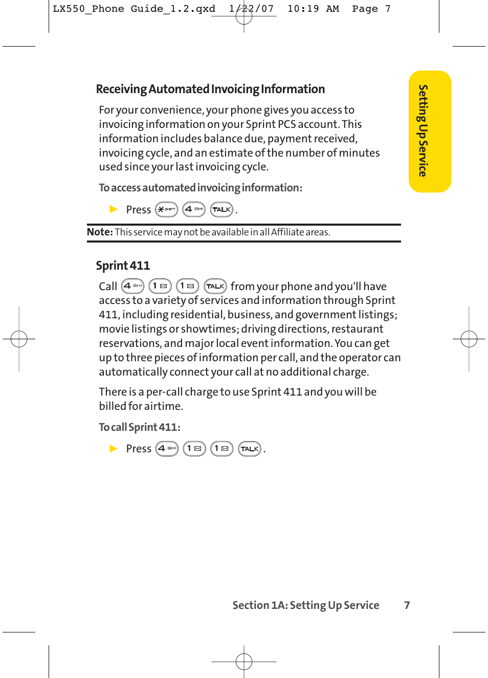 Receiving automated invoicing information, Sprint 411 | LG LX550 User Manual | Page 21 / 194