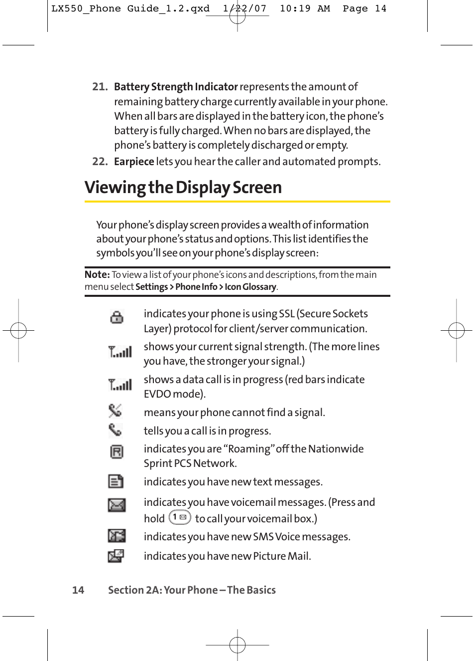 Viewing the display screen | LG LX550 User Manual | Page 28 / 194