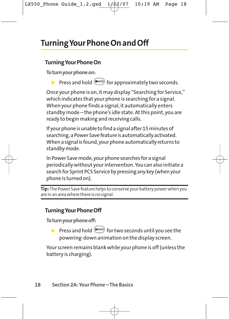 Turning your phone on and off | LG LX550 User Manual | Page 32 / 194