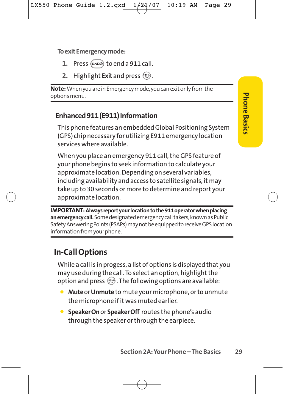 In-call options, Phone basics | LG LX550 User Manual | Page 43 / 194