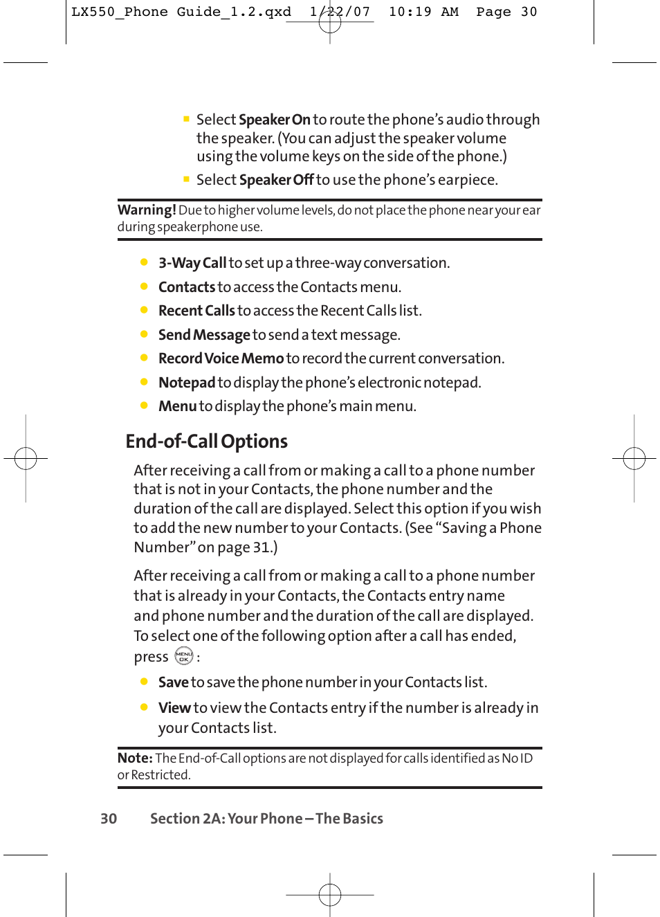 End-of-call options | LG LX550 User Manual | Page 44 / 194