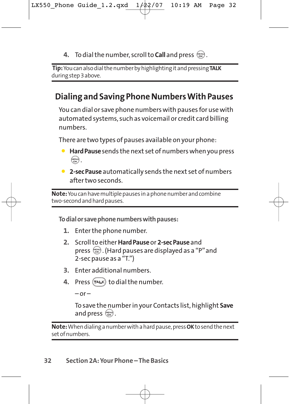 Dialing and saving phone numbers with pauses | LG LX550 User Manual | Page 46 / 194