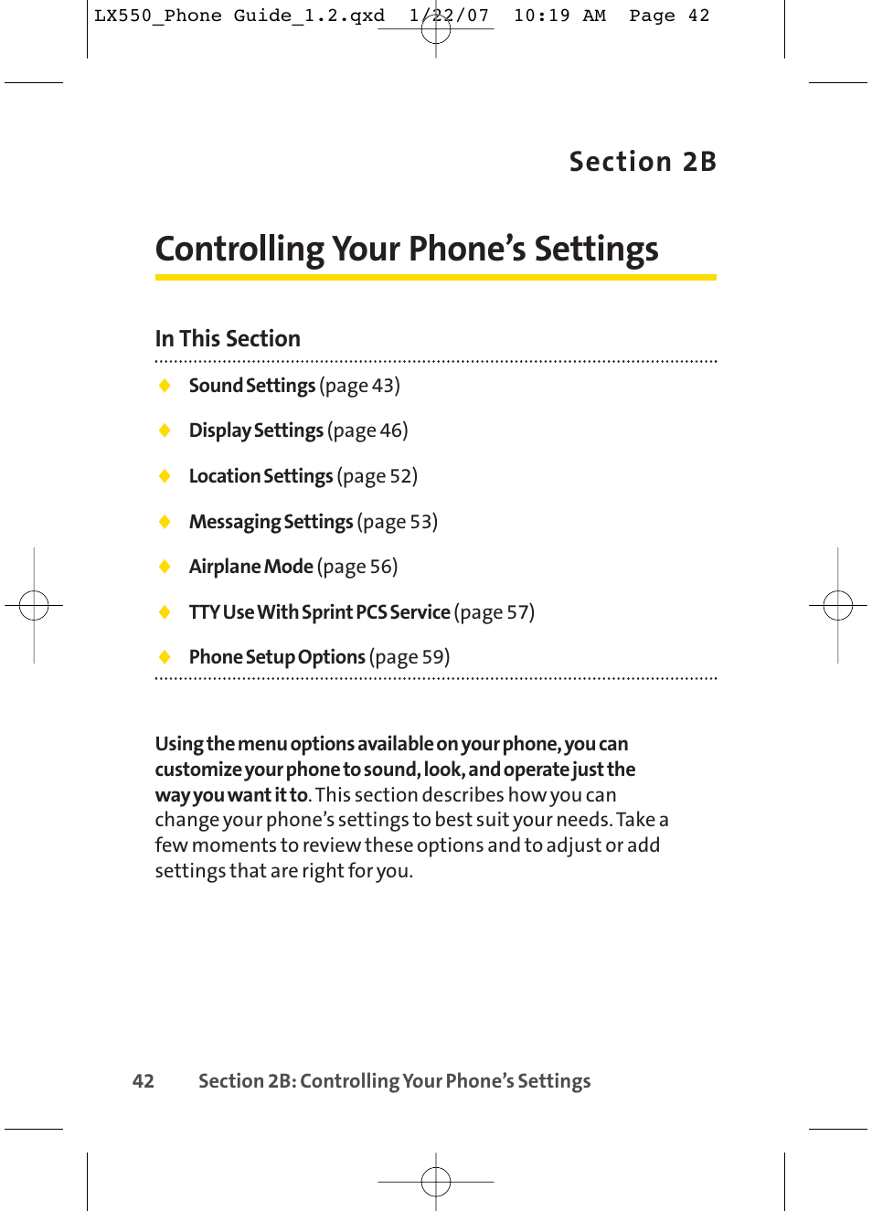 Controlling your phone’s settings | LG LX550 User Manual | Page 56 / 194