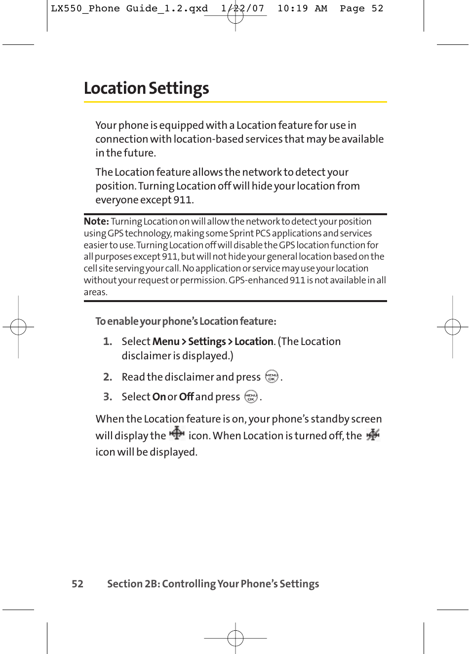 Location settings | LG LX550 User Manual | Page 66 / 194