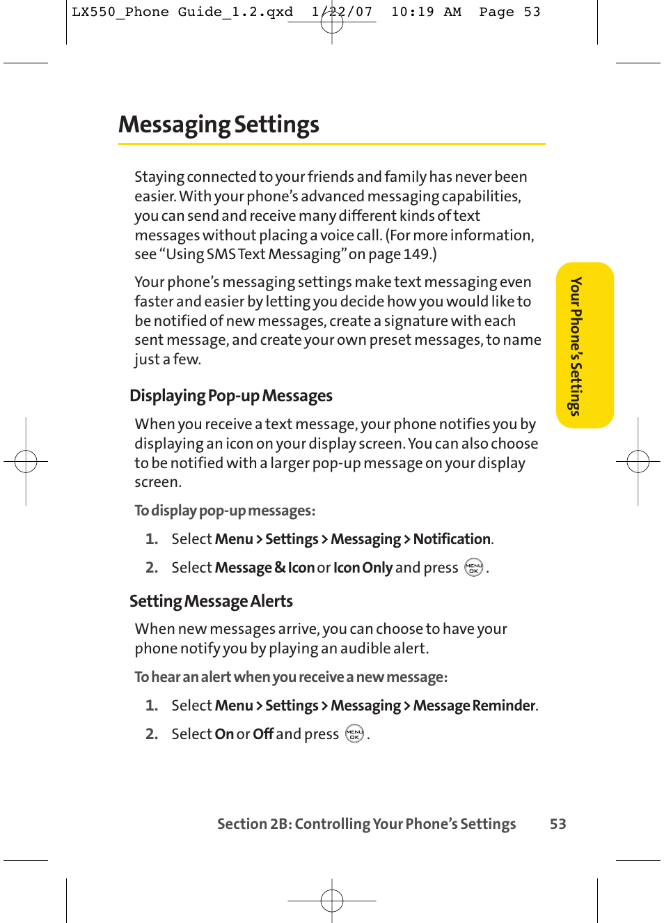 Messaging settings | LG LX550 User Manual | Page 67 / 194