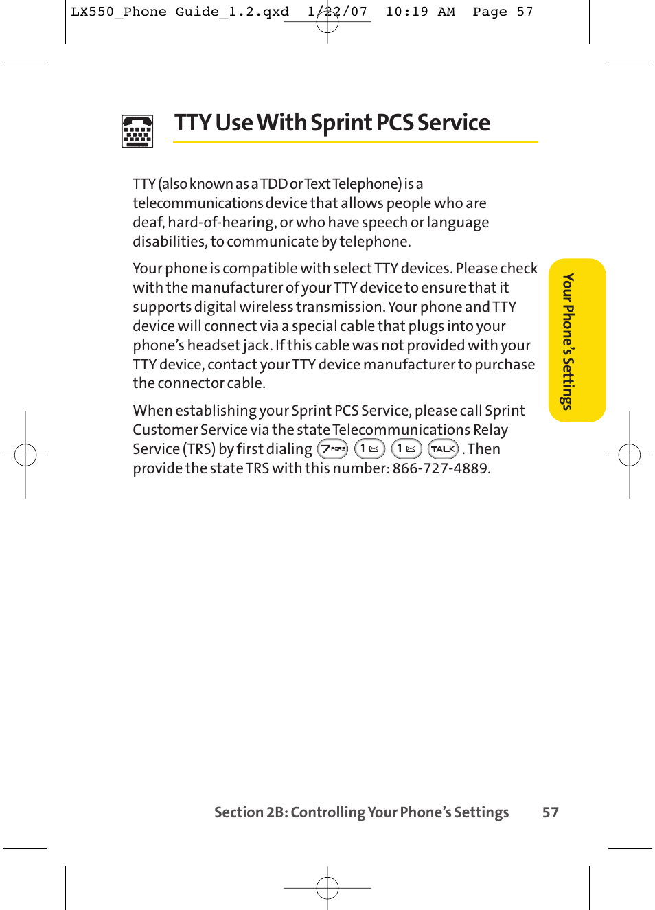 Tty use with sprint pcs service | LG LX550 User Manual | Page 71 / 194