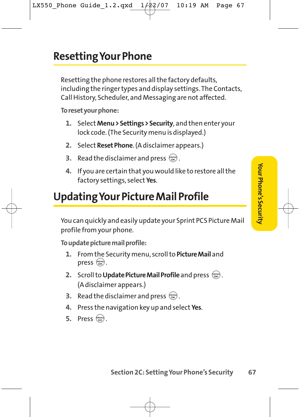 Resetting your phone, Updating your picture mail profile | LG LX550 User Manual | Page 81 / 194