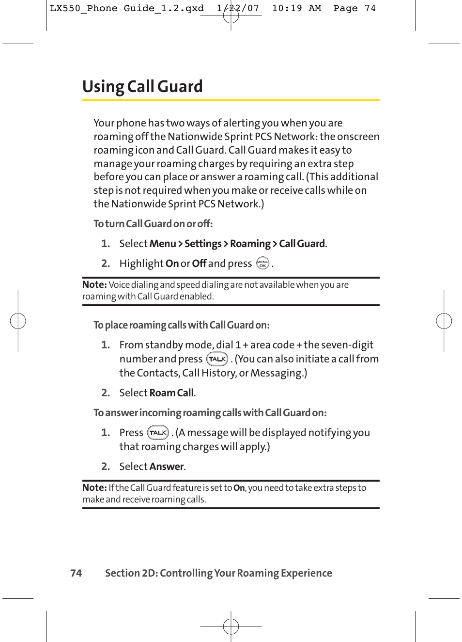 Using call guard | LG LX550 User Manual | Page 88 / 194