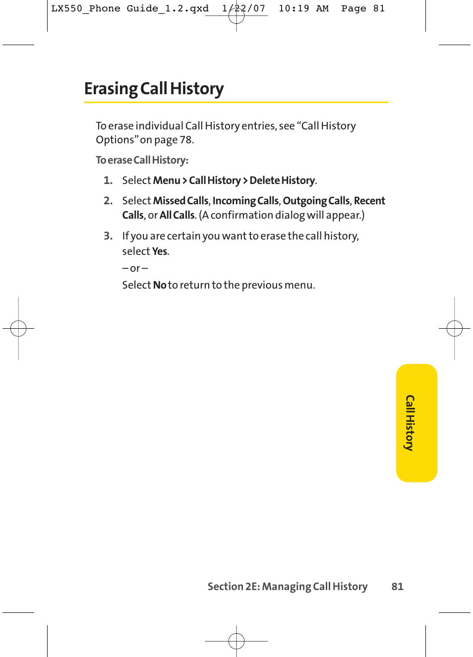 Erasing call history | LG LX550 User Manual | Page 95 / 194