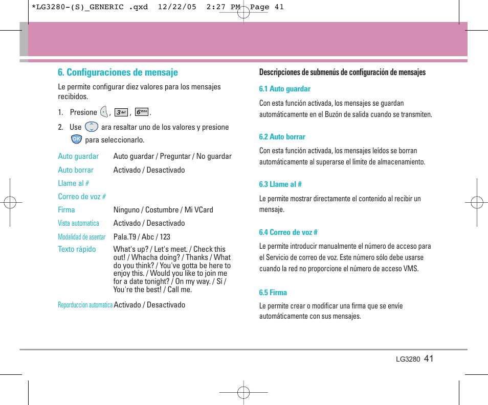 Configuraciones de mensaje | LG VX3300 User Manual | Page 120 / 156