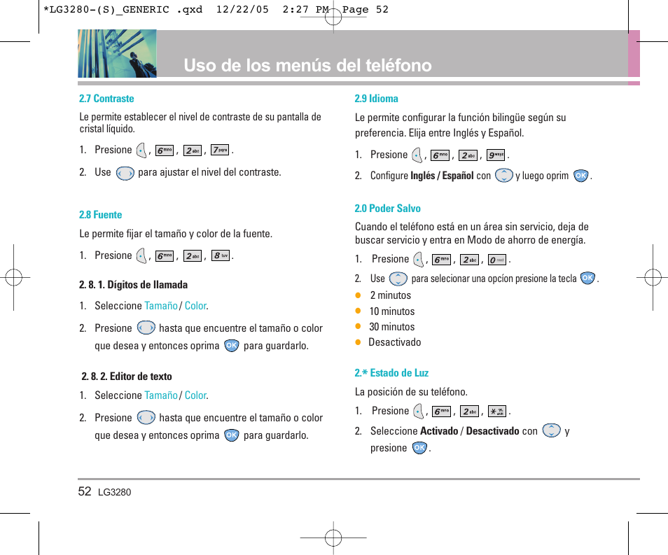 Uso de los menús del teléfono | LG VX3300 User Manual | Page 131 / 156