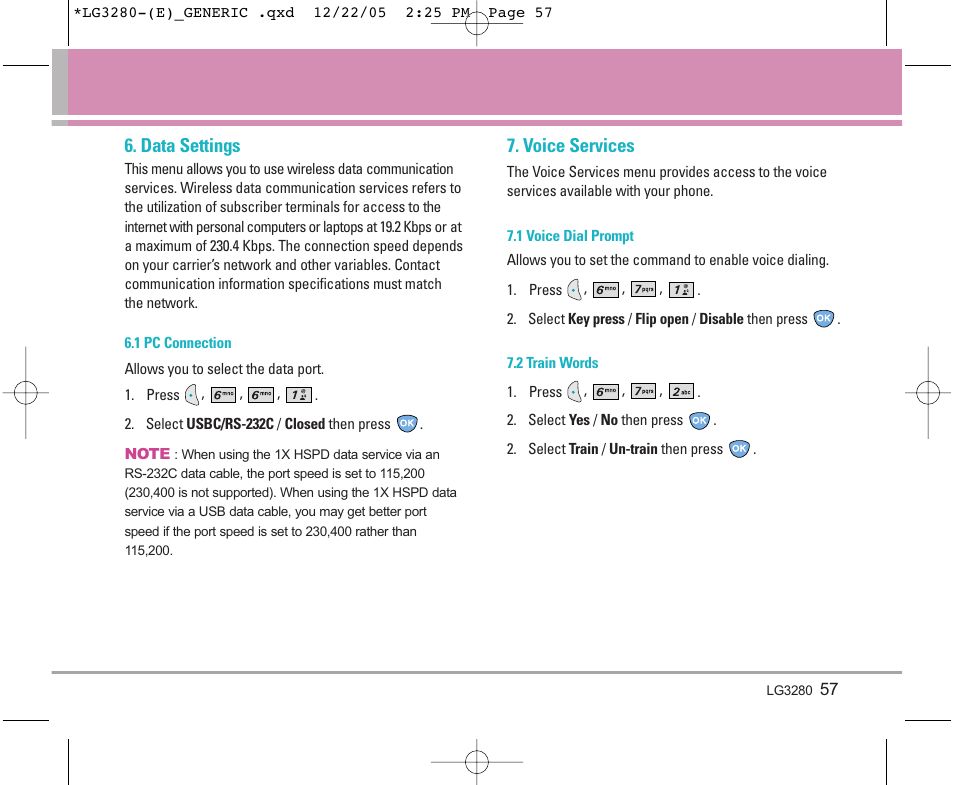 Data settings, Voice services | LG VX3300 User Manual | Page 59 / 156