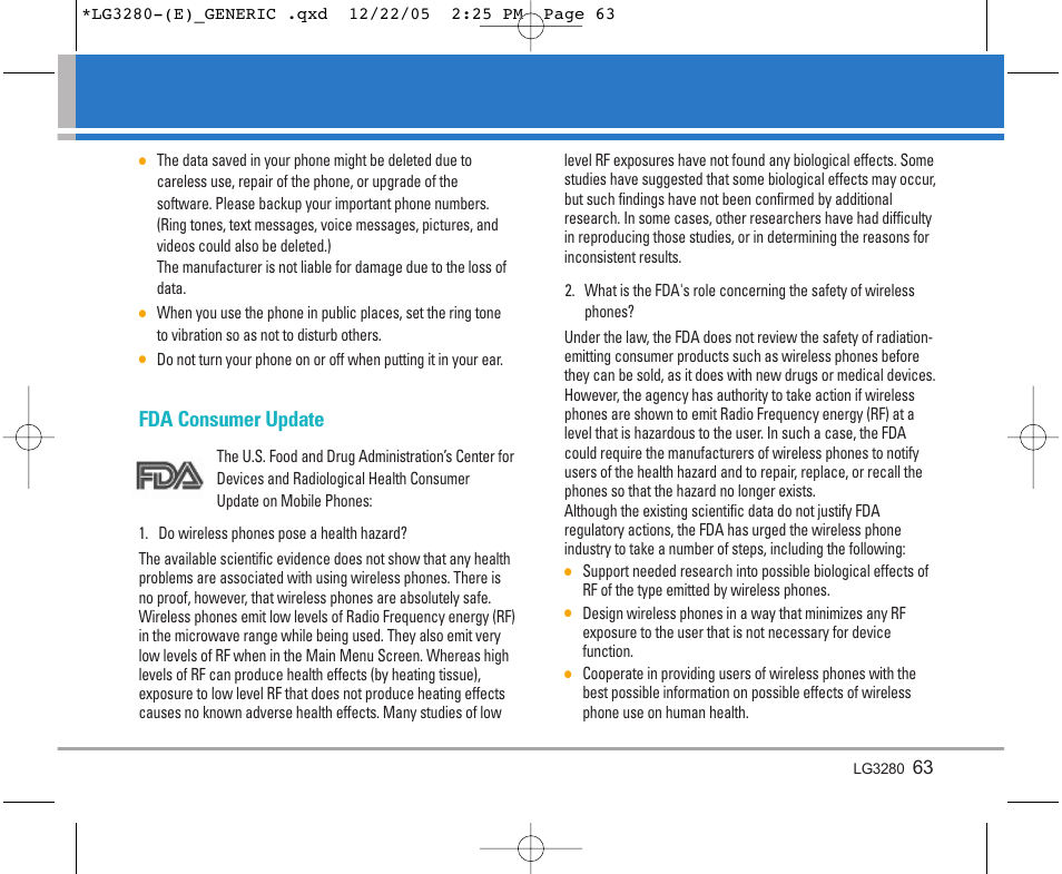 Fda consumer update | LG VX3300 User Manual | Page 65 / 156