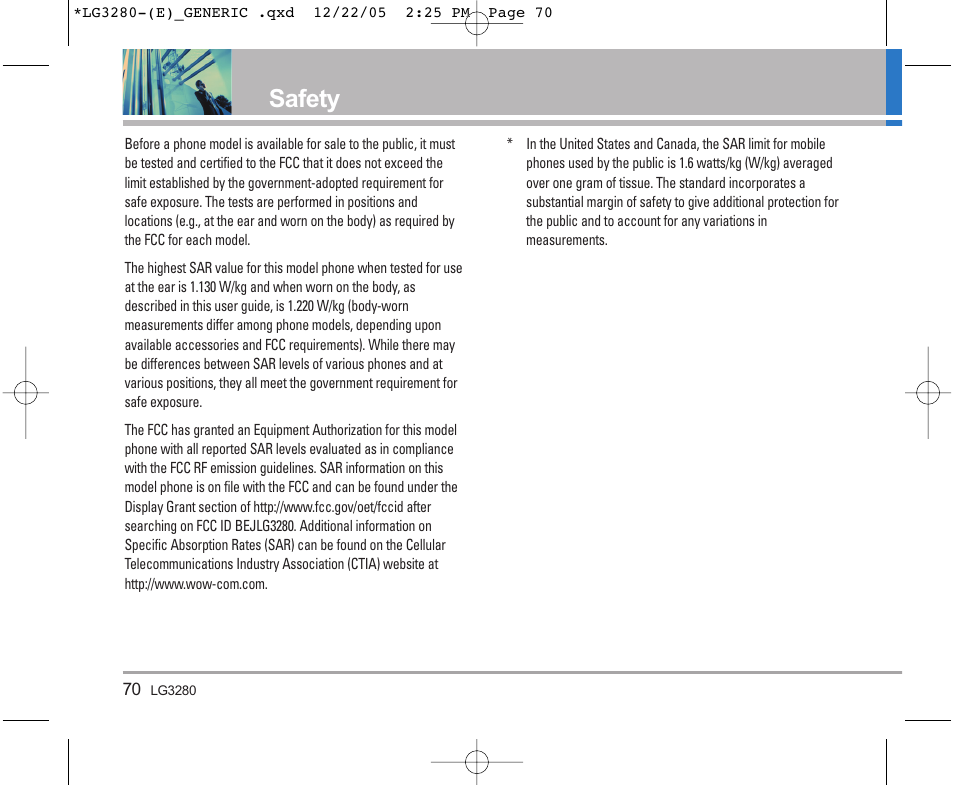 Safety | LG VX3300 User Manual | Page 72 / 156