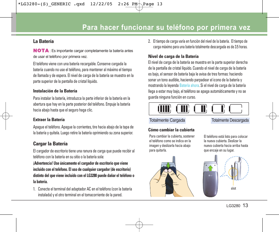 Para hacer funcionar su teléfono por primera vez | LG VX3300 User Manual | Page 92 / 156