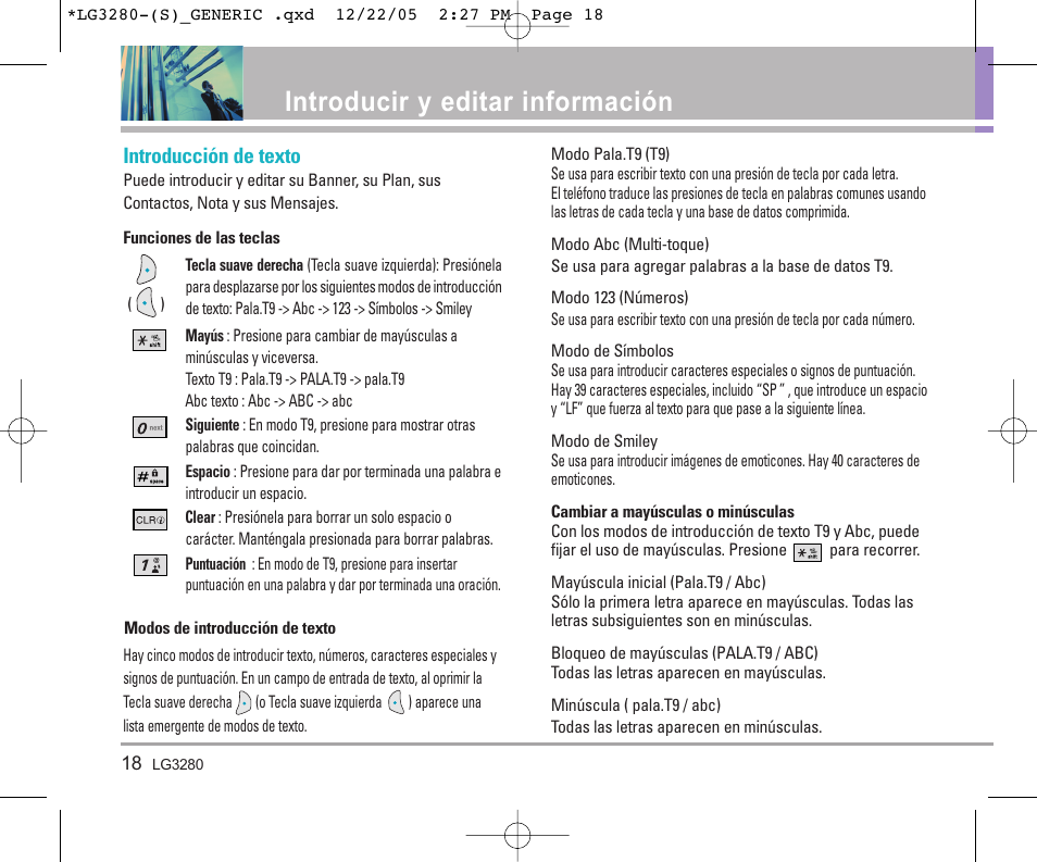 Introducir y editar información, Introducción de texto | LG VX3300 User Manual | Page 97 / 156