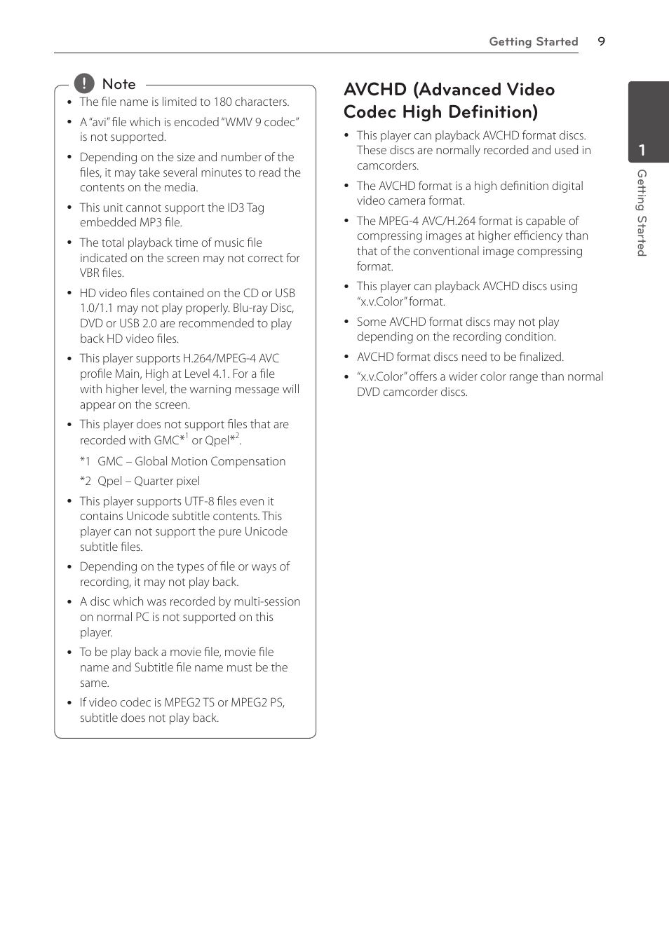 Avchd (advanced video codec high definition) | LG BD610 User Manual | Page 9 / 42