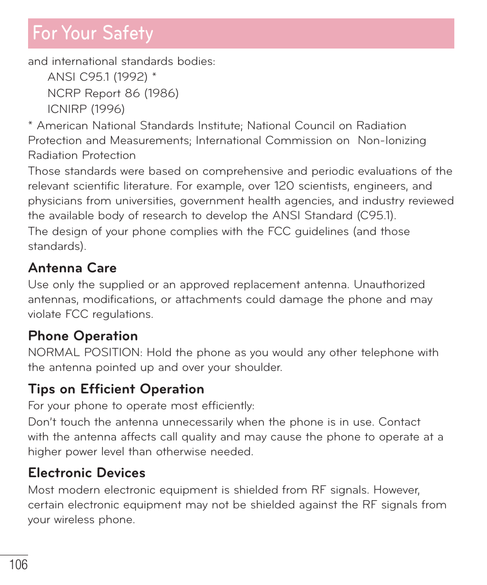 For your safety | LG D415 User Manual | Page 108 / 122
