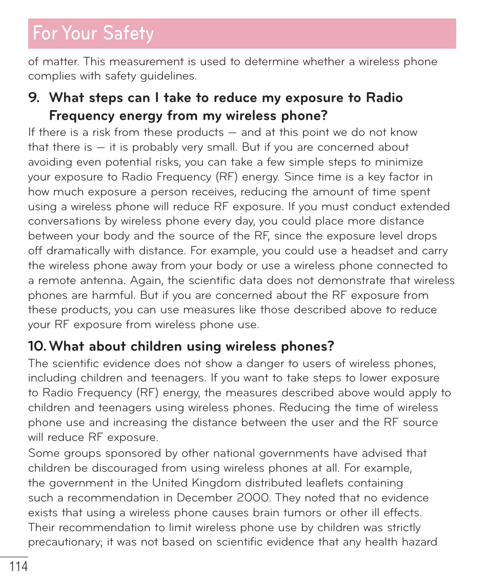 For your safety | LG D415 User Manual | Page 116 / 122
