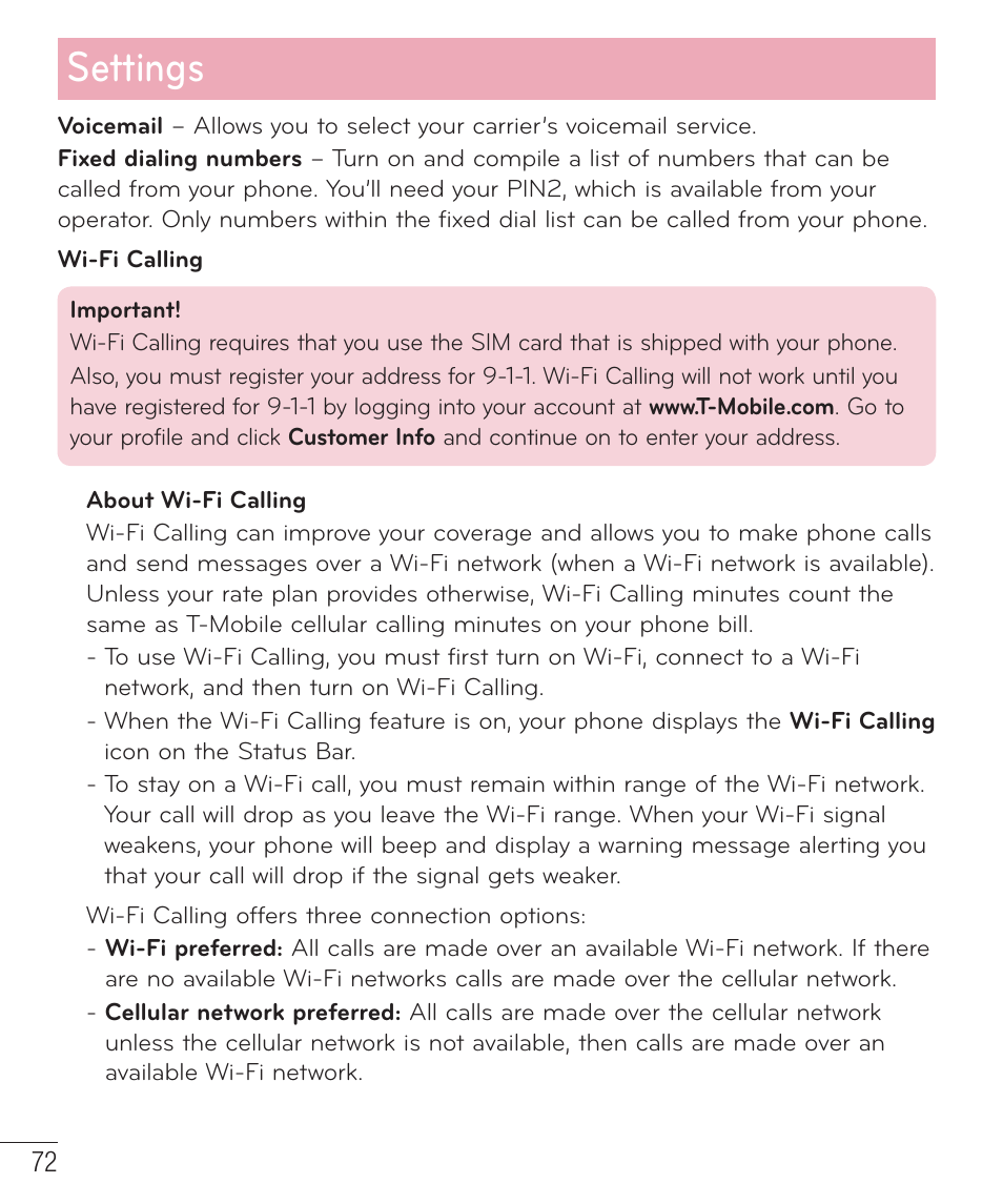 Settings | LG D415 User Manual | Page 74 / 122