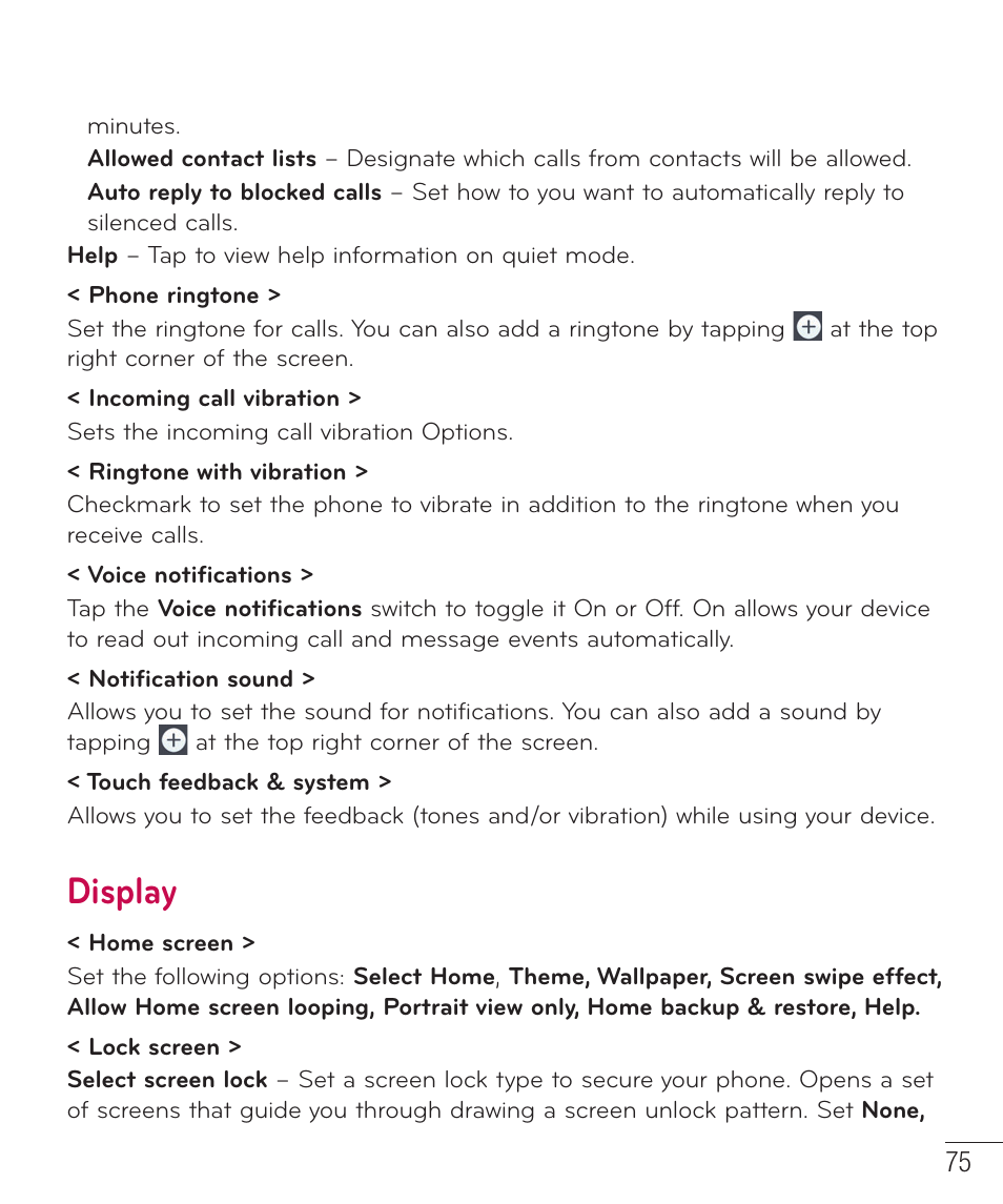 Display | LG D415 User Manual | Page 77 / 122