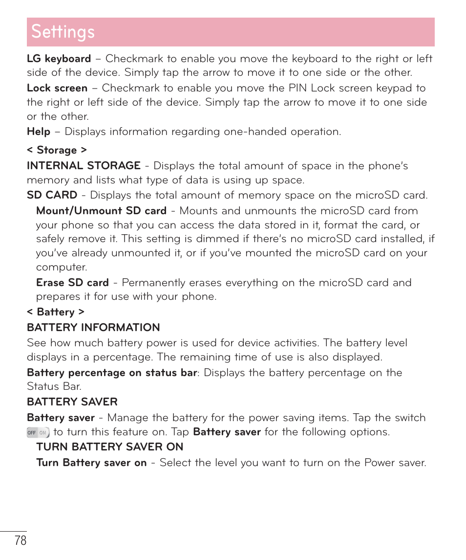 Settings | LG D415 User Manual | Page 80 / 122