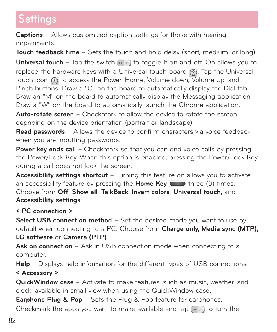 Settings | LG D415 User Manual | Page 84 / 122