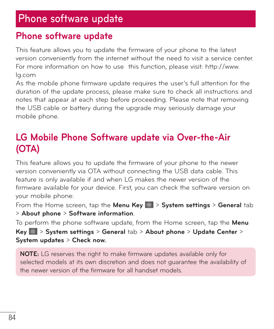 Phone software update | LG D415 User Manual | Page 86 / 122