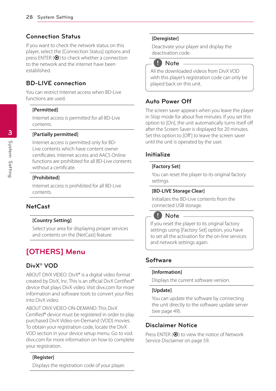 Others] menu, 28 – [others] menu | LG LHB306 User Manual | Page 28 / 60