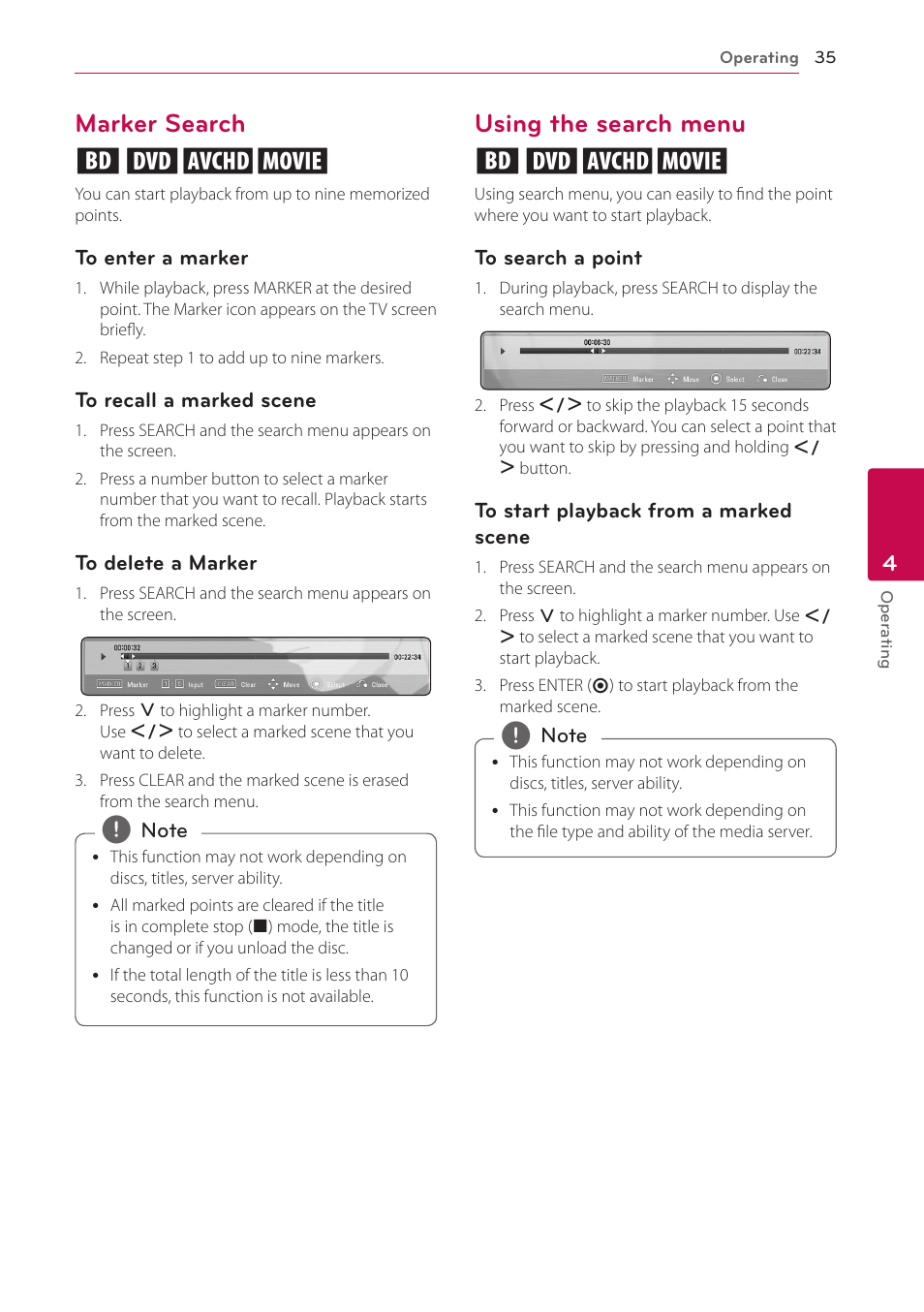 Marker search, Using the search menu, 35 – marker search 35 – using the search menu | Marker search eroy, Using the search menu eroy | LG LHB306 User Manual | Page 35 / 60