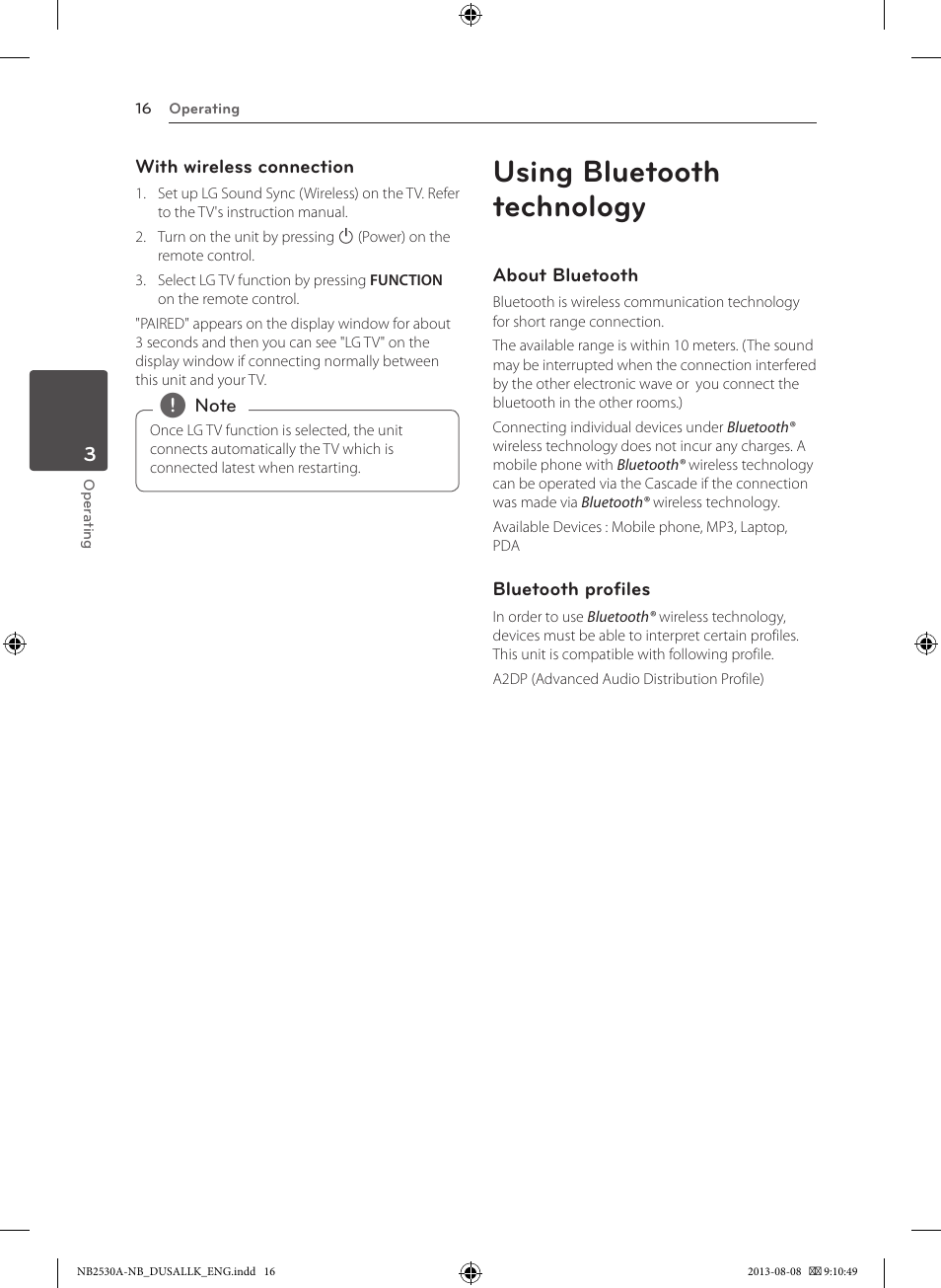 Using bluetooth technology | LG NB2530A User Manual | Page 16 / 24