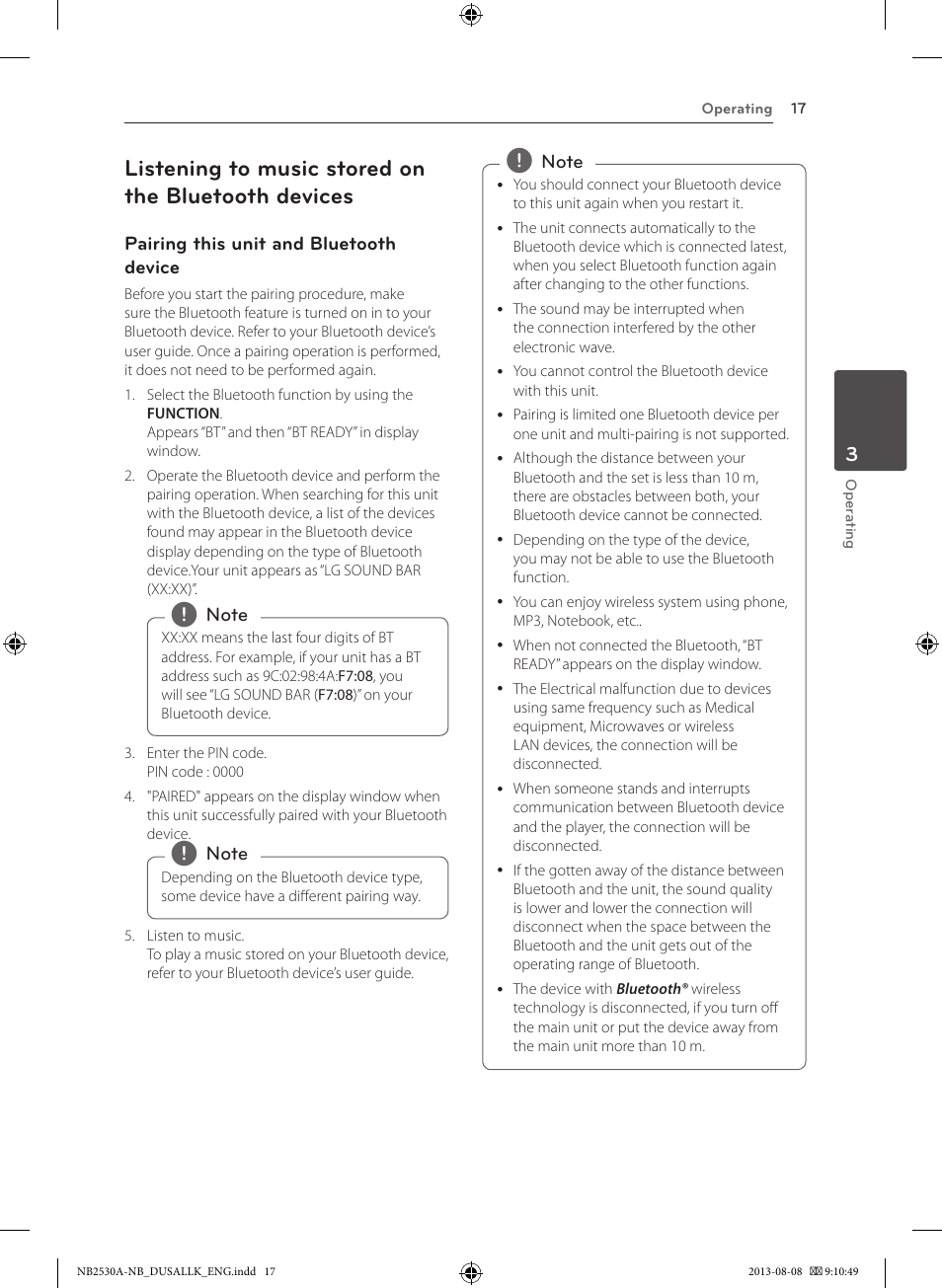 Listening to music stored on the bluetooth devices | LG NB2530A User Manual | Page 17 / 24
