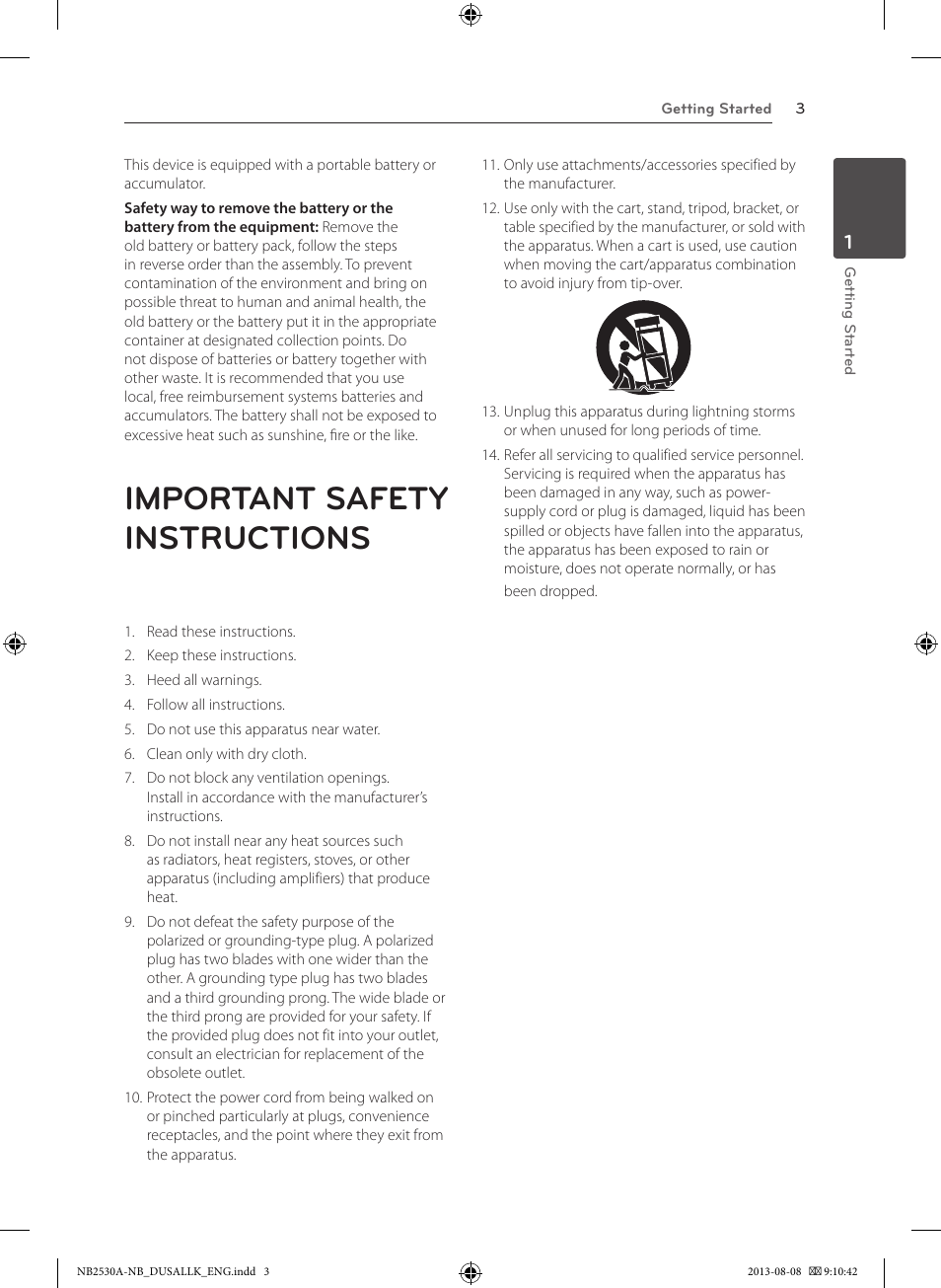 Important safety instructions | LG NB2530A User Manual | Page 3 / 24