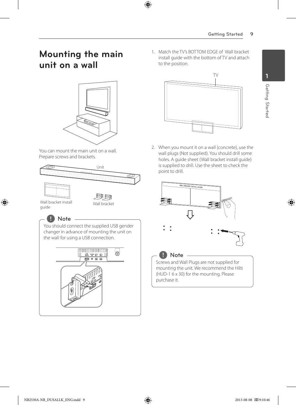 Mounting the main unit on a wall | LG NB2530A User Manual | Page 9 / 24