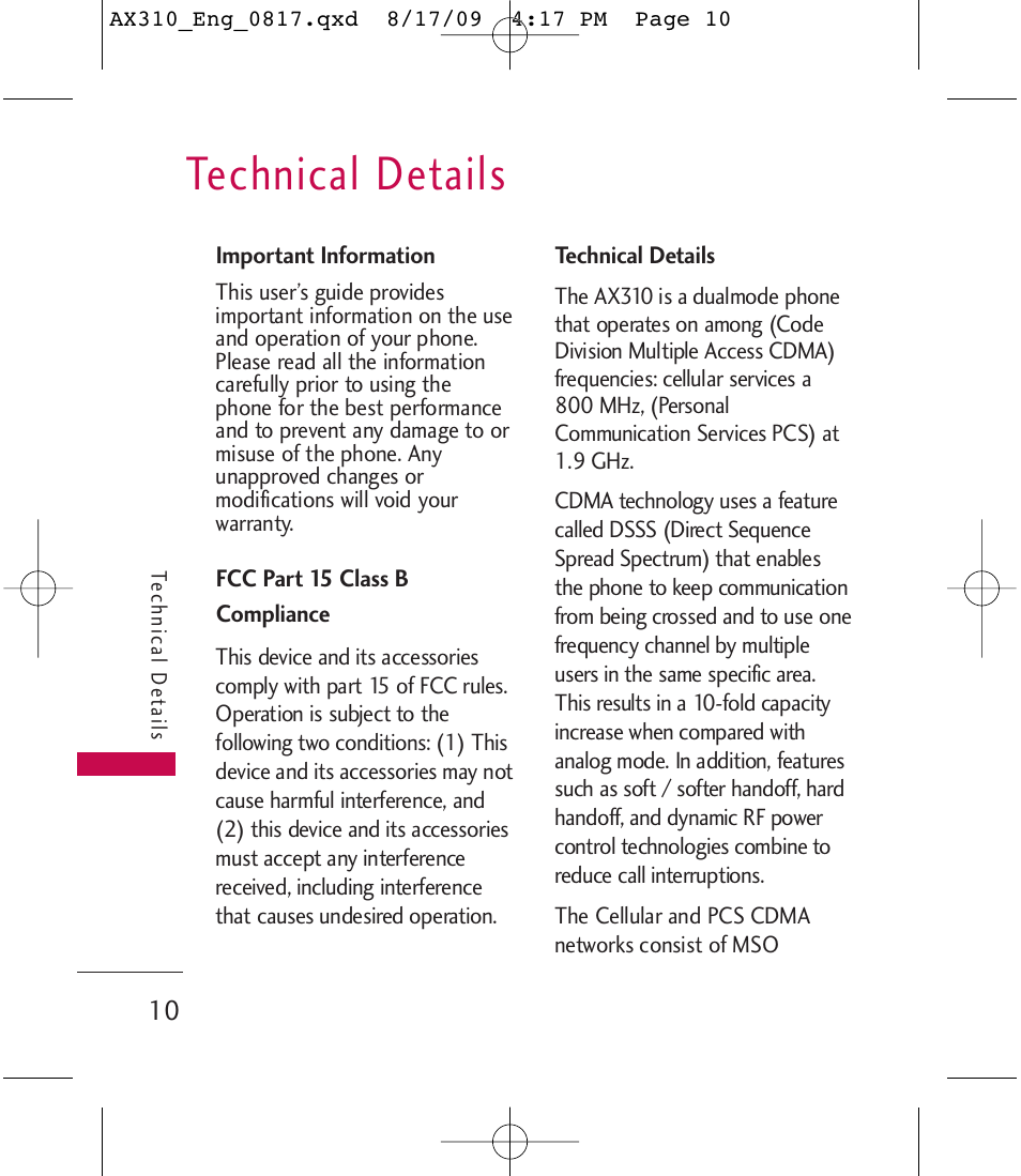 Technical details | LG LGAX310 User Manual | Page 10 / 117