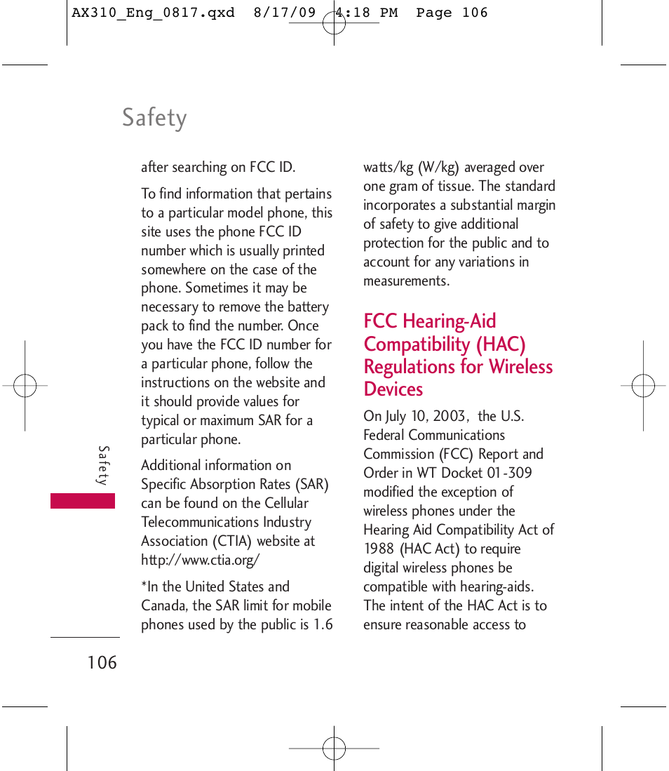 Safety | LG LGAX310 User Manual | Page 106 / 117