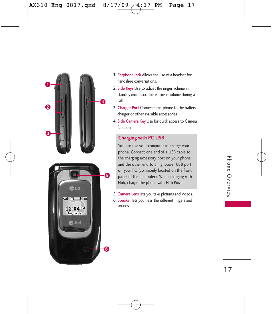 Phone ov ervie w | LG LGAX310 User Manual | Page 17 / 117