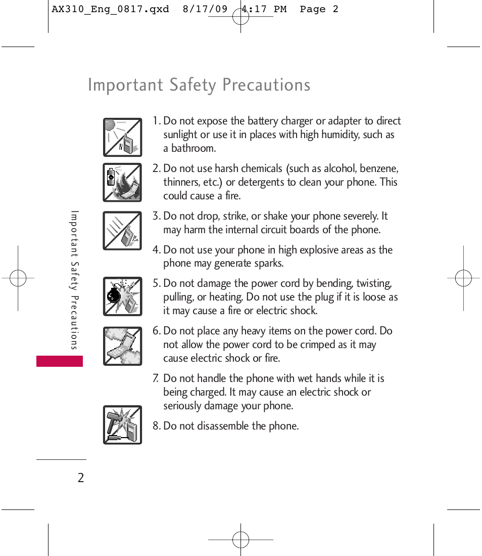 Important safety precautions | LG LGAX310 User Manual | Page 2 / 117