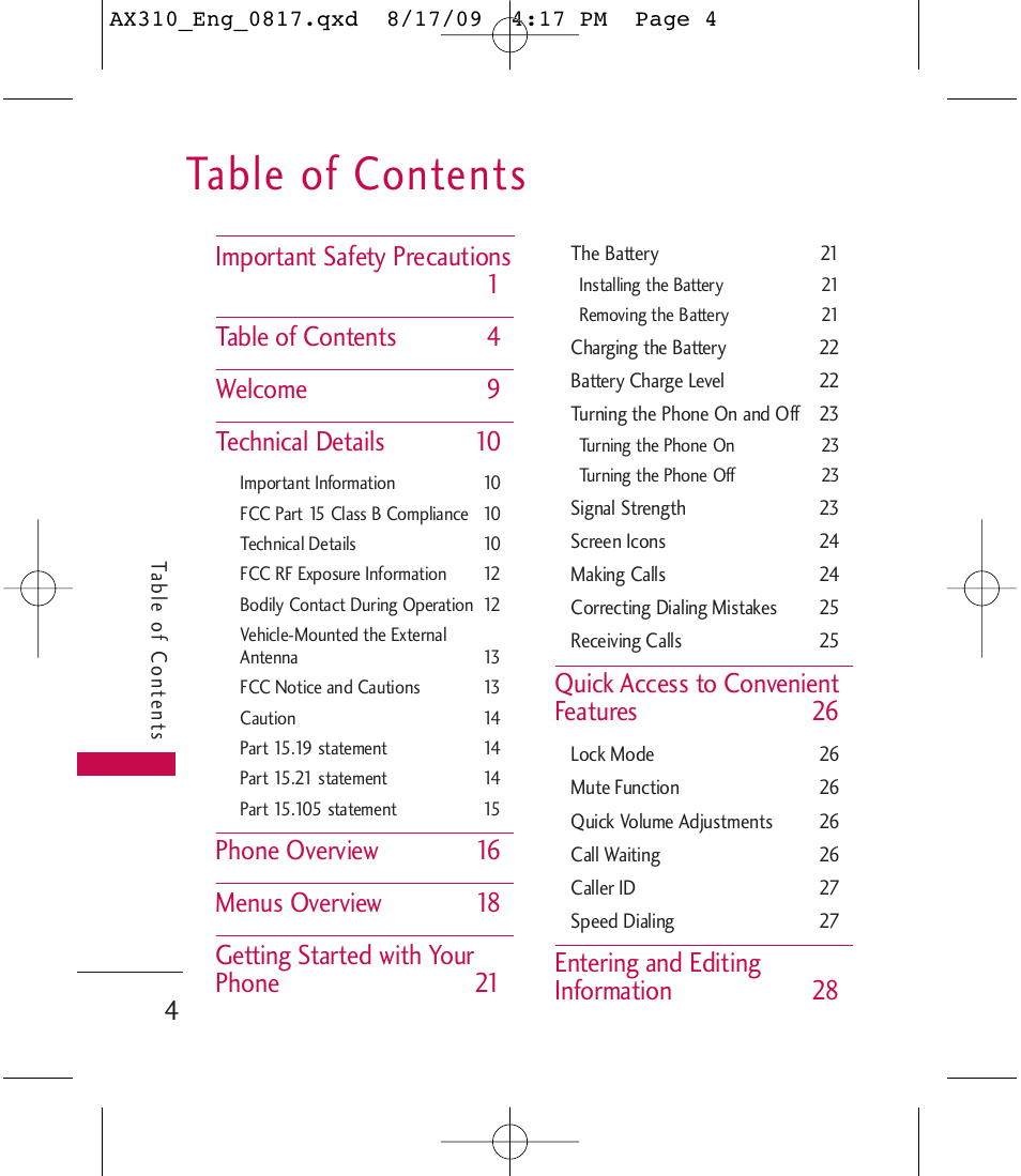 LG LGAX310 User Manual | Page 4 / 117