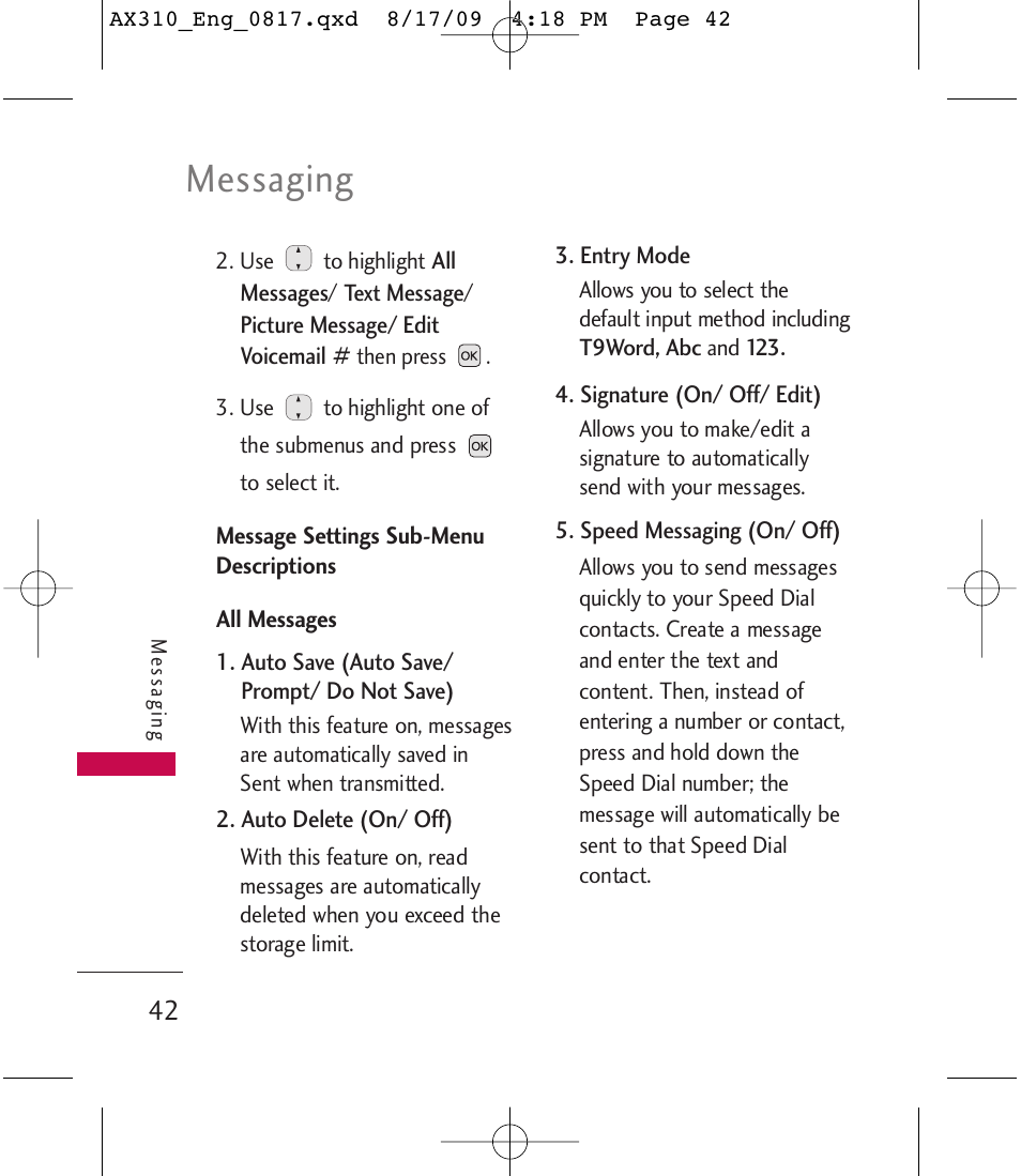 Messaging | LG LGAX310 User Manual | Page 42 / 117