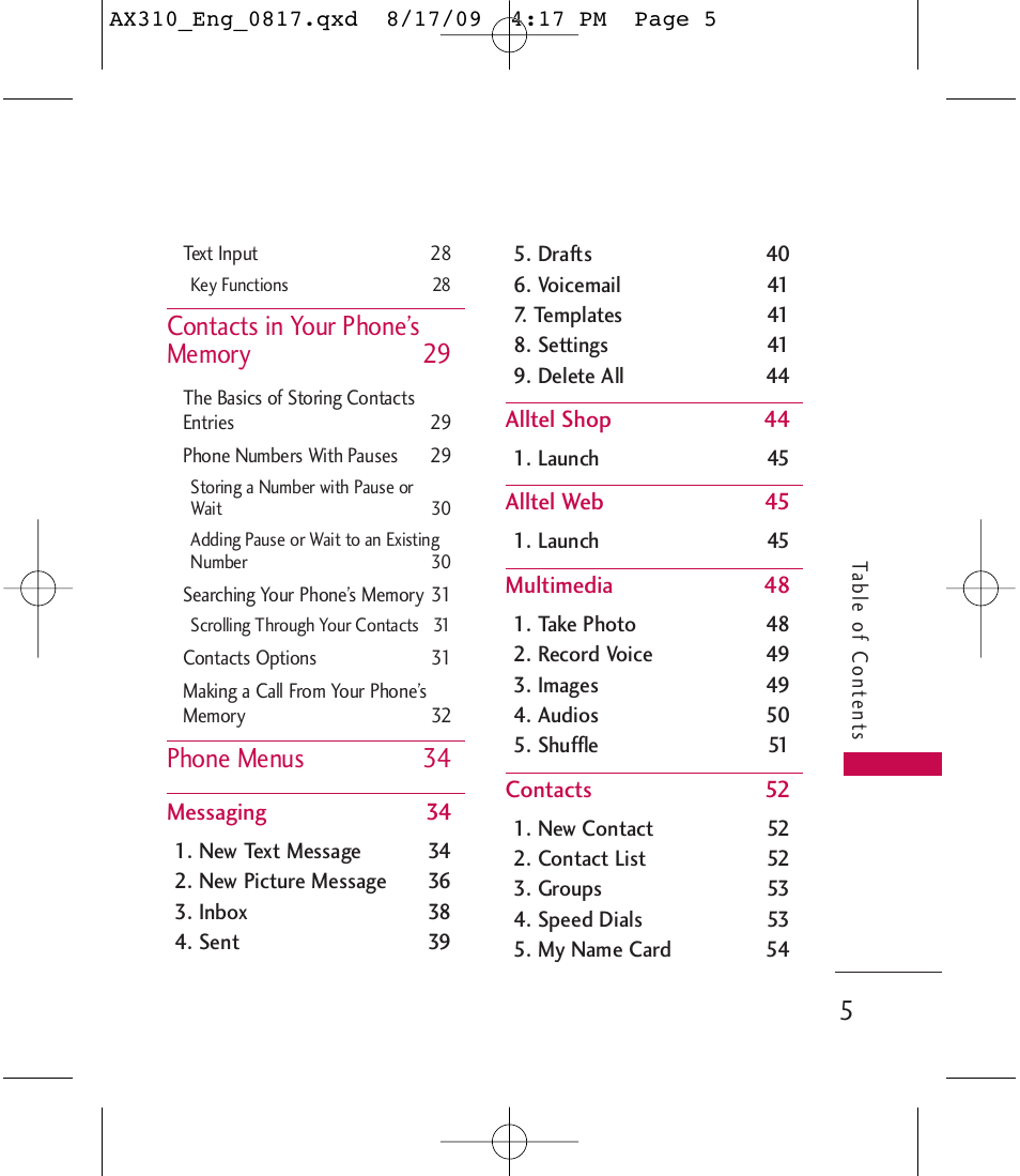 Phone menus 34 | LG LGAX310 User Manual | Page 5 / 117